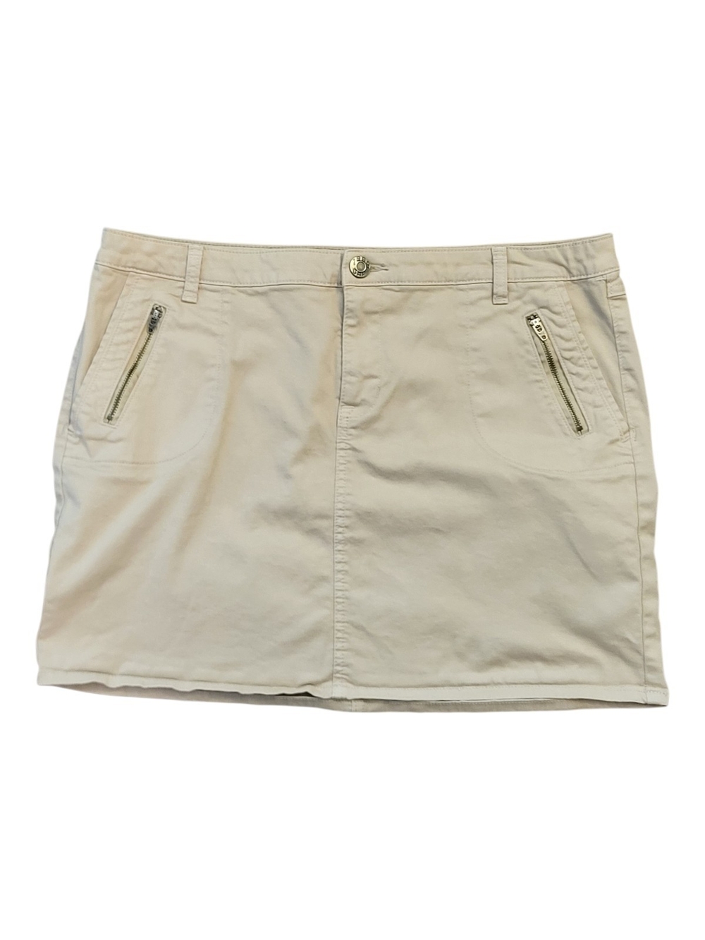 GAP Stretch Miniskirt w/ Zippered Front Pocket Detail In 'Oak' - Size 14